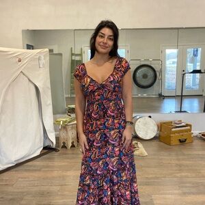 Karma Highway One Size Maxi Dress • Smocked Bodice • Colorful Paisley Print